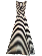 Monteau Maxi Dress Women Size Small Black White Stripe Stretch  Scoop Neck