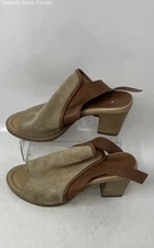 Coach And Four Womens Beige Suede High Block Slingback Heels Shoes Size 8.5