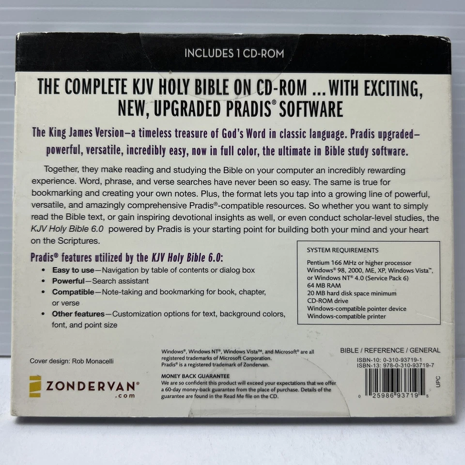 Pradis Interactive KJV Holy Bible CD-Rom 6.0 Windows XP Study Level 1 New Sealed - Image 2 of 4
