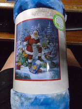 Raschel Warm Wishes Plush Throw Christmas Blanket Santa Deer 50in X 60in