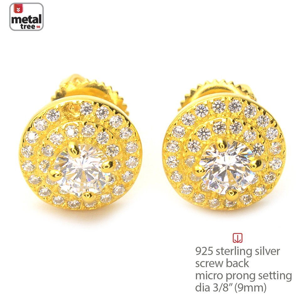 2-Pack Stainless Steel Round CZ Screw Back Ear Studs For Men & Women