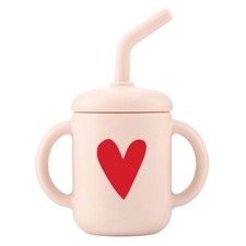 4 oz Soft Silicone Sippy Cup with Lid and Straw for Babies and Toddlers, Heart