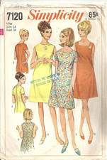 SIMPLICITY 7120 MISSES SZ 14 DRESS WITH THREE NECKLINES SEWING PATTERN 1967 CUT
