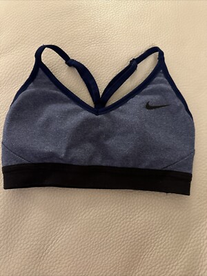NIKE Pro DRI-FIT Indy Sports Bra Women's Size XS Heathered Blue Navy Denim