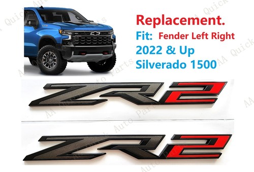 Zr2 Emblems 2PCS Matte Black Red Fender ZR2 Emblem Badge Fit 2022-2026 Chevy ...