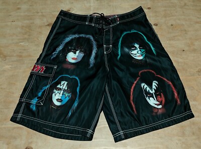 Vtg Mens Dragonfly USA KISS faces black rock band surf swim board