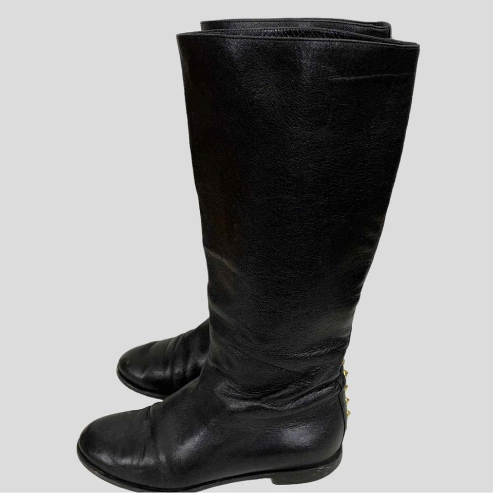 Alexander McQueen Black Leather Gold Studded Boots Size 36 1/2 - Image 2 of 4