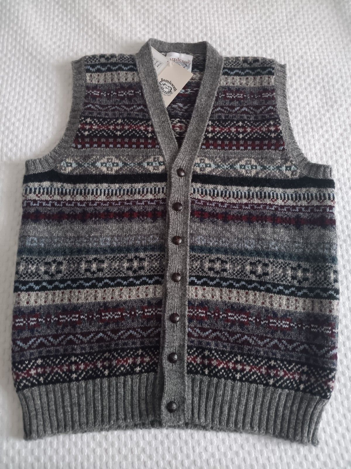 Jamieson's Fair Isle Shetland Vest Waistcoat Sweater L UK 42 NEW