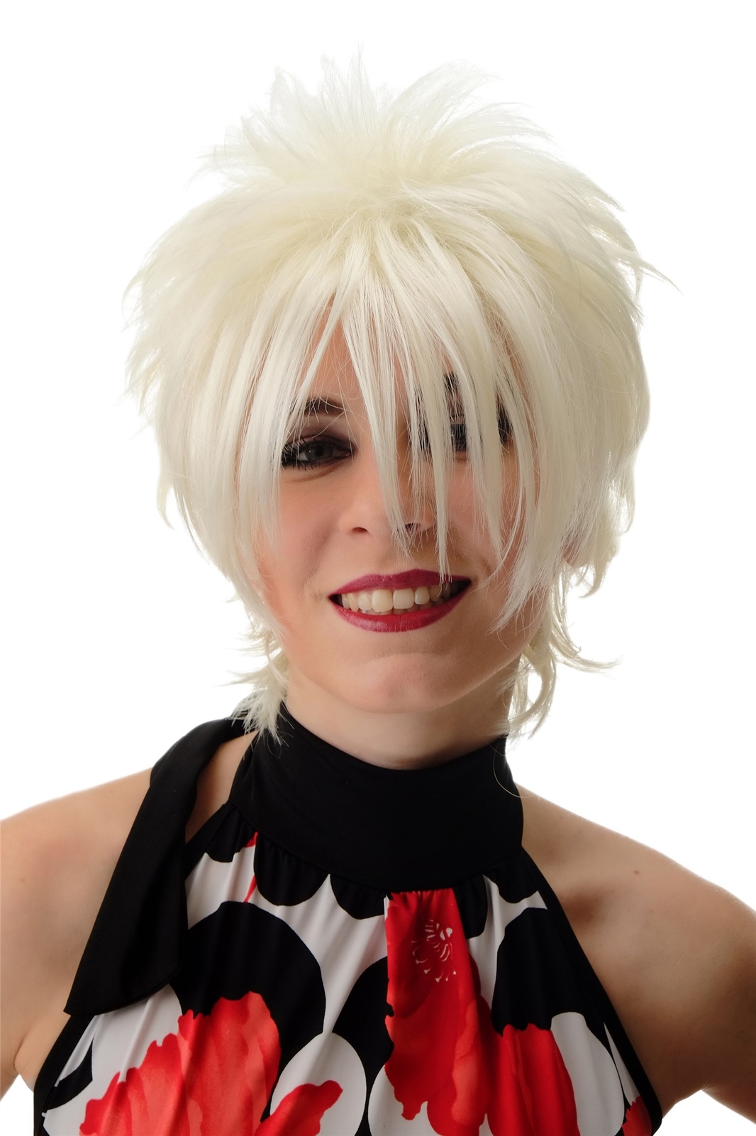 Ladies Wig Short Teased Wild Strands 80s Wave Punk Blond BLUE144