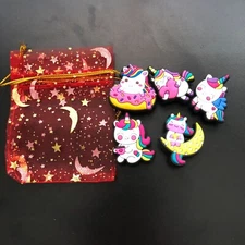 Unicorn Shoe Charms 5 Piece Variety Pack in Moon & Stars Sparkle Bag 1" Charms