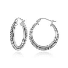 Polished Twist Round Doube Layer 25mm Hoop Earrings in Sterling Silver