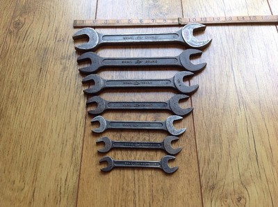 7 Vintage 1960er Schneckenmarke Whitworth Schraubenschlüssel 13/16'' breit bis 3/16'' breit