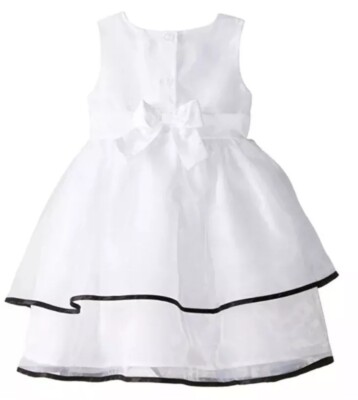 Blueberi Boulevard GIRL WHITE Black Tiered sash belt dress 3-6 MO NWT