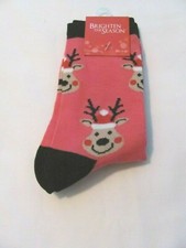 NEW SIZE 9-11 WOMEN'S BRIGHTEN THE SEASON HOLIDAY CREW SOCKS JOLLY REINDEER