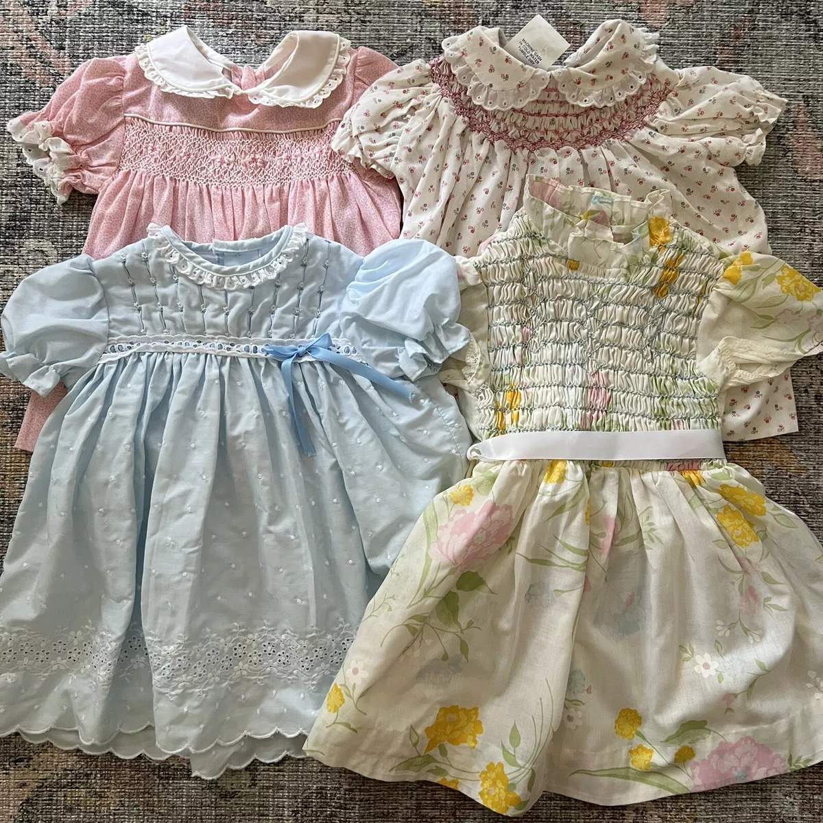 Lot Of 4 Vintage Polly Flinders Hand Smocked Dresses 12 Mos 18 Mos 2T 4T