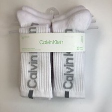 Calvin Klein Boys Socks 6 Pair White Crew Half Cushion Small 4-7 Shoe 10-13
