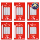 30 x Price's Candles Household Wax Candles Up to 5 Hours Burning Time White