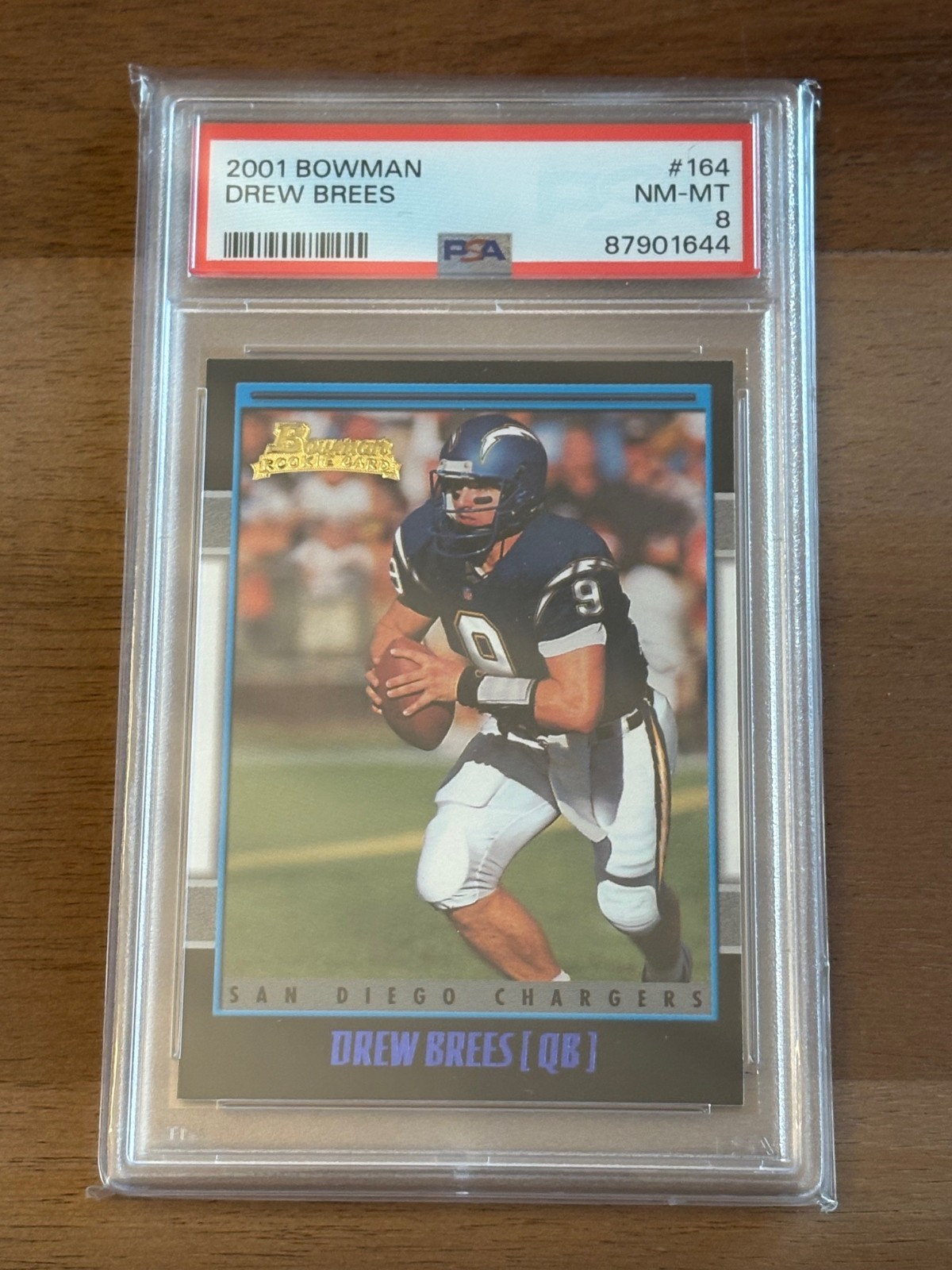 2001 Bowman #164 HOF Drew Brees Rookie, PSA 8