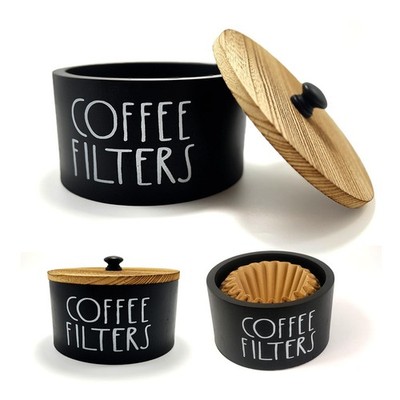 Wooden Coffee Filter Holder With Lid-Rustic Storage Container and Dispenser B...
