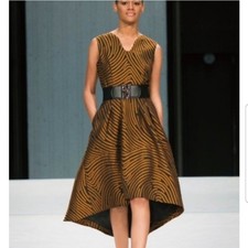 Samuel Dong Brocade Hi/low Dress cooper orange black animal print Zebra medium