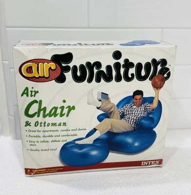 Intex Air Furniture 90s Blue Chair + Ottoman VTG Y2K Vintage Millennial