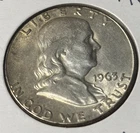 1963-P SILVER FRANKLIN HALF DOLLAR, AU DETAILS, SLIGHT TONING, NICE COIN