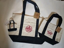 Trader Joe's Blue Canvas 3 Tote Bag Set- Large Mini Micro. Trendy NWT Gift