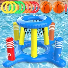Pool Toys for Kids Adult, 2in1 Inflatable Pool Floats Basketball Hoop & Ring ...