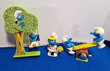 Vintage Lot Smurfs On Teeter Totter See Saw Toy.swing. Walk1982 Wind Up Working.