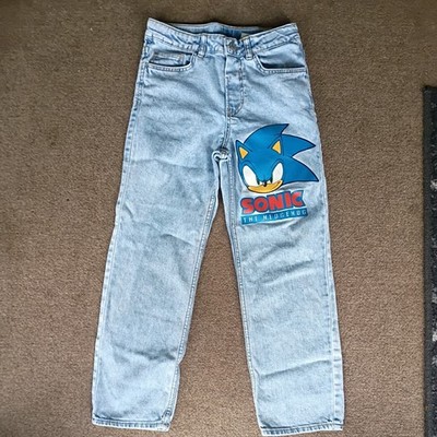 H&M Sonic The Hedgehog Boys Youth 10 Loose Blue Jeans Leg Graphic Kids