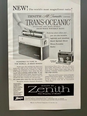 Zenith Trans-Oceanic Transistor Radio Werbeanzeige 1958 Vintage Ad Reklame