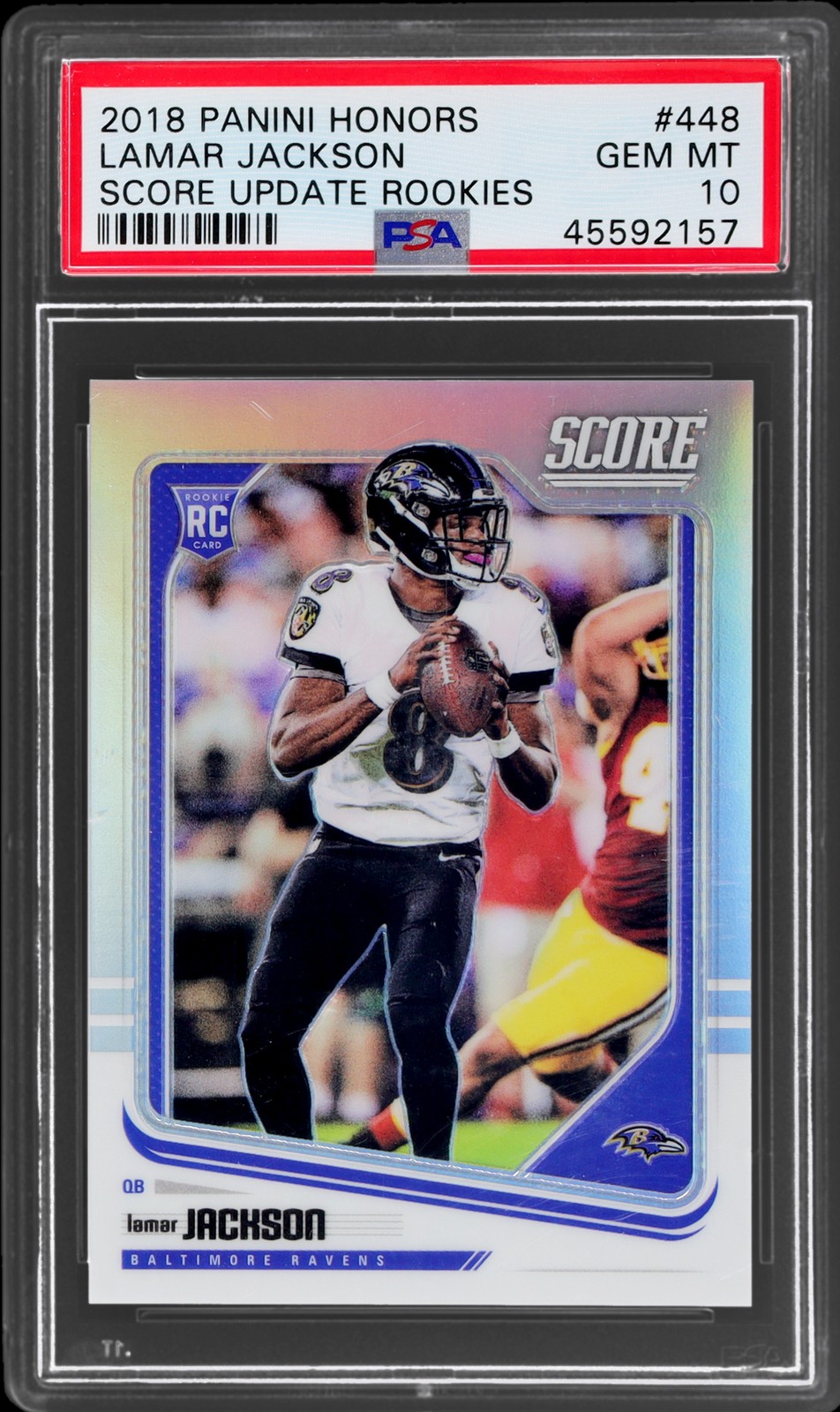 2018 Panini Honors Lamar Jackson #448 PSA 10 RC Score Update Rookie 2/99 view 1