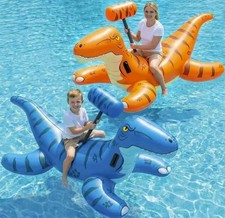 2Pack Inflatable Dinosaur Pool Floats with Toy Hammers, Ride on Pool Floaties