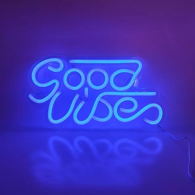Neon LED Schild Good Vibes blau Licht Wand Deko Lampe Schriftzug Gaming Setup
