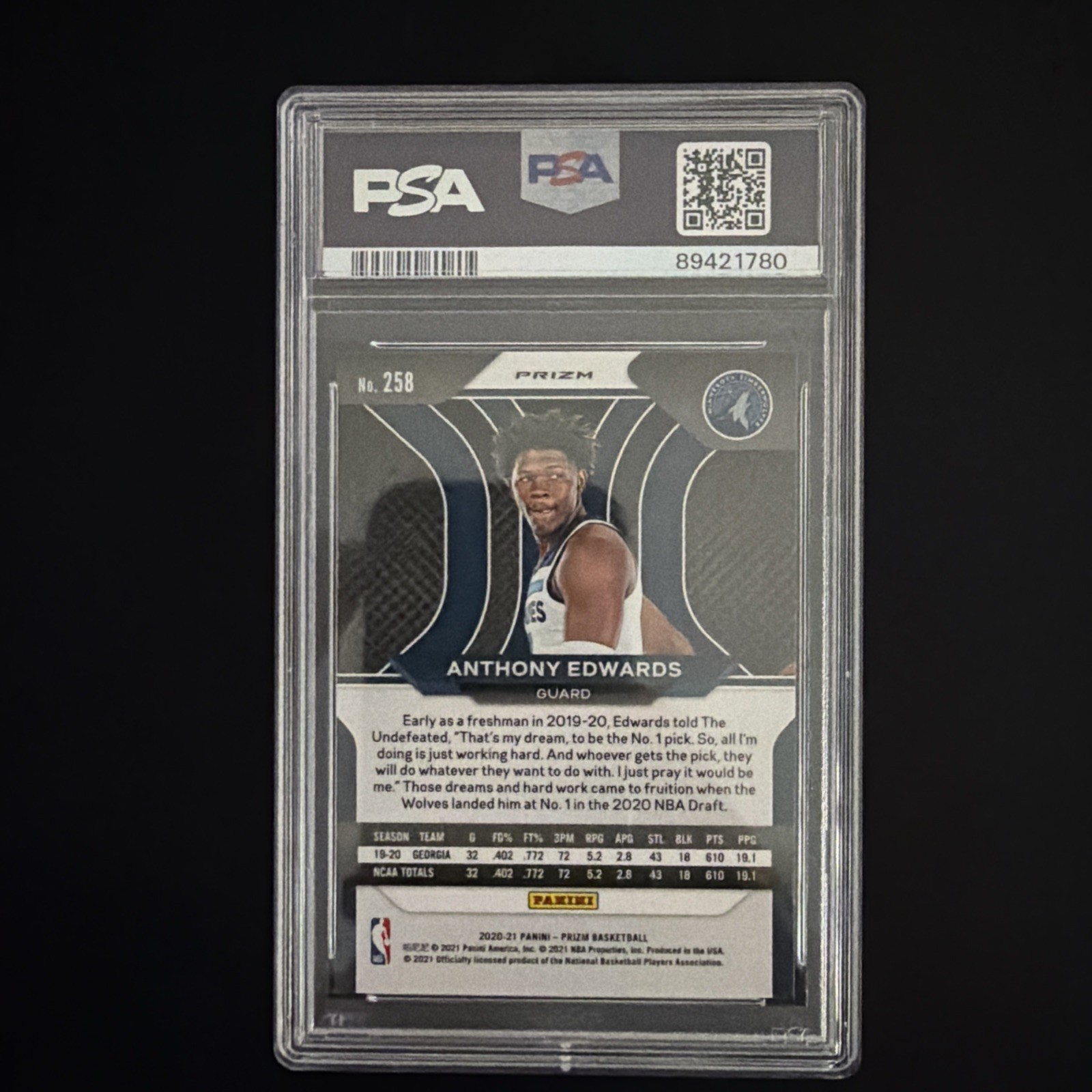 2020-21 Panini Prizm - Anthony Edwards #258 Red Ice Prizm (RC) PSA 10 view 2