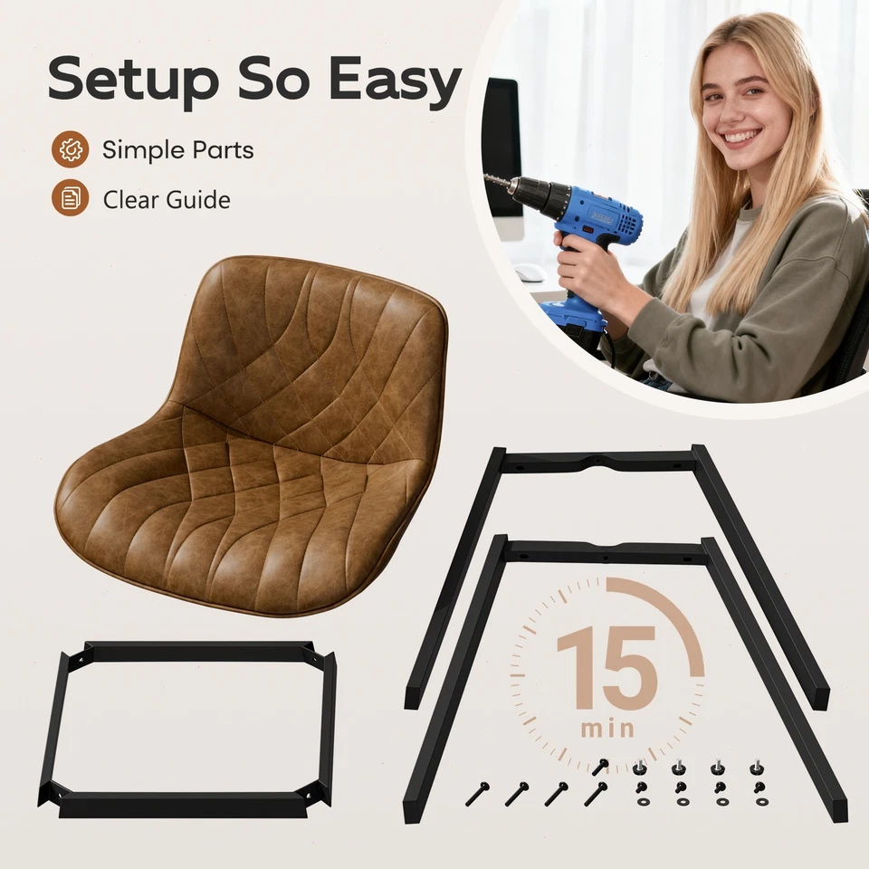 26 inch Counter Height Bar Stools Set of 2 Leather Padded Kitchen Island Chairs - Image 3 of 4