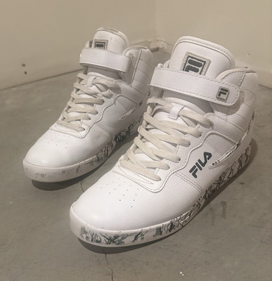 FILA 95 Men s High Top Sneakers White/Black Padded Lace Up Hook & Loop