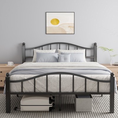 Metal Queen Bed Frame w/Headboard Quiet Heavy Duty Storage, No Box Spring Needed