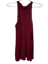 Lulus Thoughtfulness Swing Dress Size Small Ribbed Halter Tie Back Burgundy NEW