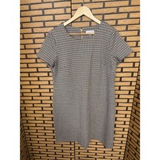 Calvin Klein Black And White Houndstooth Print Short Sleeve Shift Dress Size 14