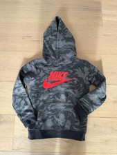 Nike Kids Grey Camo Hoodie Pullover Logo Long Sleeve Sweatshirt Youth 5-6 Years