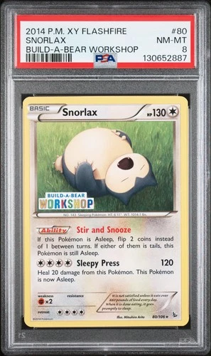 2014 POKEMON XY FLASHFIRE BUILD-A-BEAR WORKSHOP #80 SNORLAX PSA 8