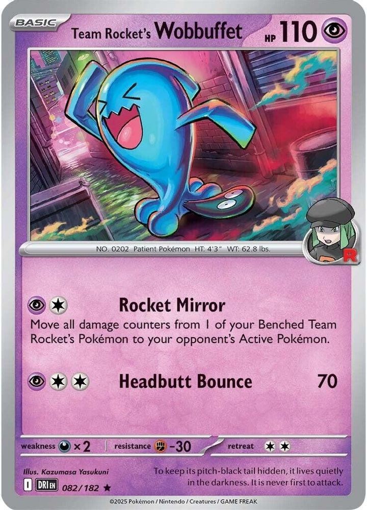 2025 Pokemon DRI - Team Rocket's Wobbuffet (#082/182, Holofoil, Rare, Near Mint)
