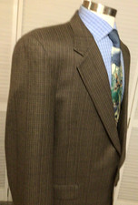 STAFFORD MENS BROWN CHECK TWEED WOOL SILK SPORT COAT JACKET BLAZER SIZE: 46L