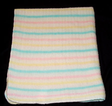 Beacon Blue Pink Yellow Waffle Acrylic Baby Blanket Pastel Round Corner EXC COND
