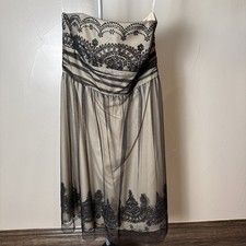 Davids Bridal strapless dress black beige tulle beading 10 coquette whimsygoth