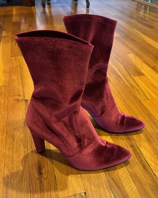 Stuart Weitzman Burgundy Velvet Sock Boots