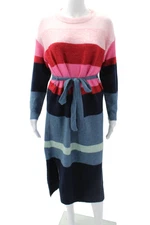FRNCH Womens Striped Belted Long Sleeve Maxi Sweater Dress Multicolor Size M