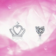 925 silver earrings simulated diamond crown love heart stud kids baby cute