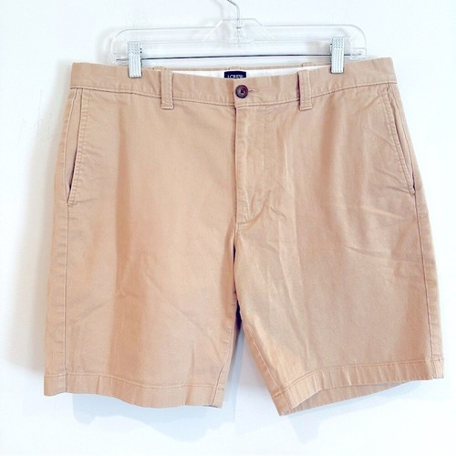 J Crew Factory Chino Flat Front Shorts Men's 35 Khaki Tan Cotton Blend 9" Inseam